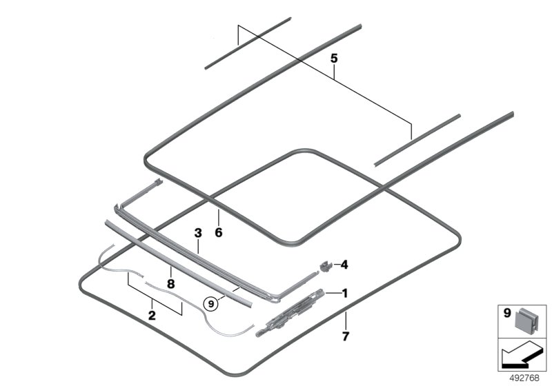 Panorama glass roof, mounting parts