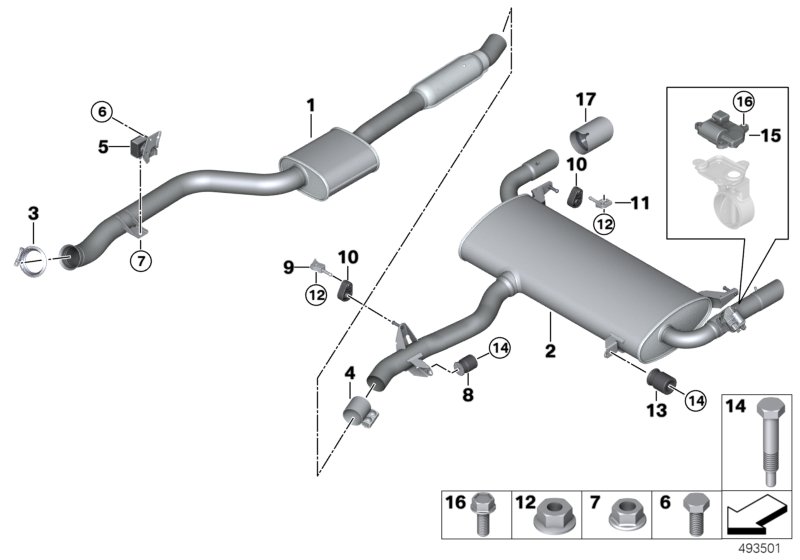 Exhaust system, rear