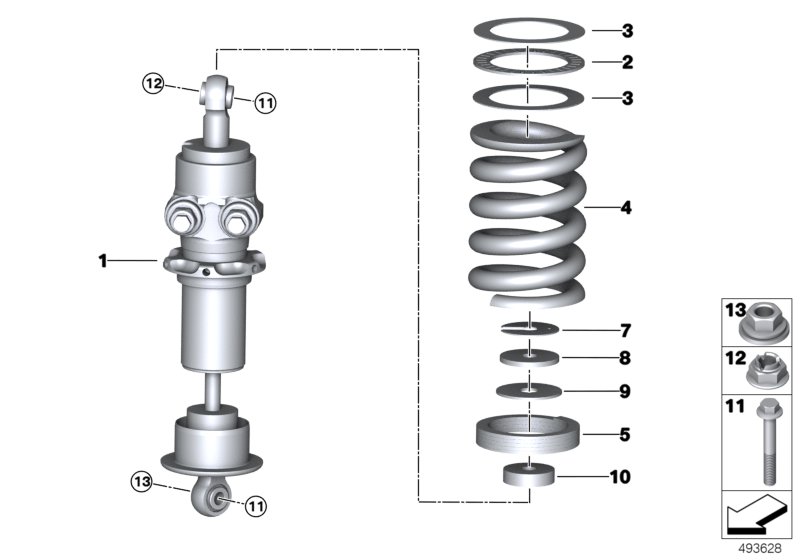 Spring strut, front