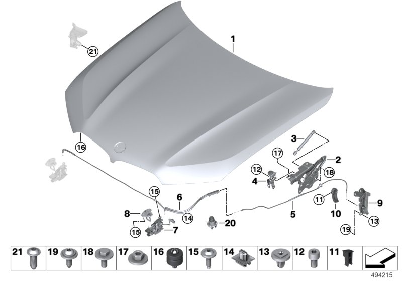 Engine hood/mounting parts