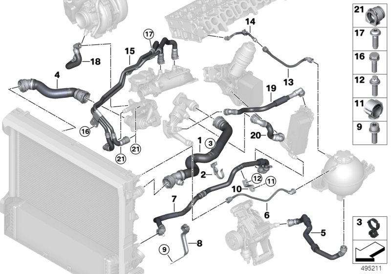 Cooling system coolant hoses