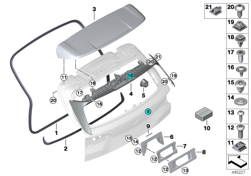 Mounting parts, rear lid