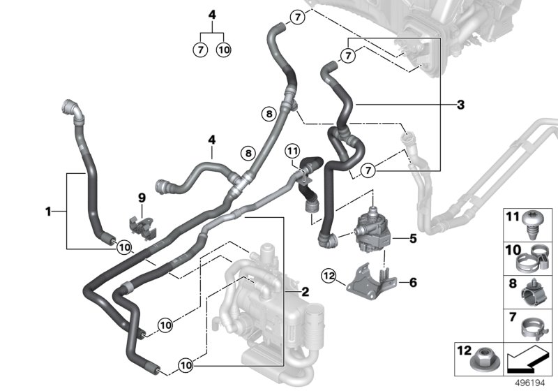 Coolant hoses, auxiliary heater