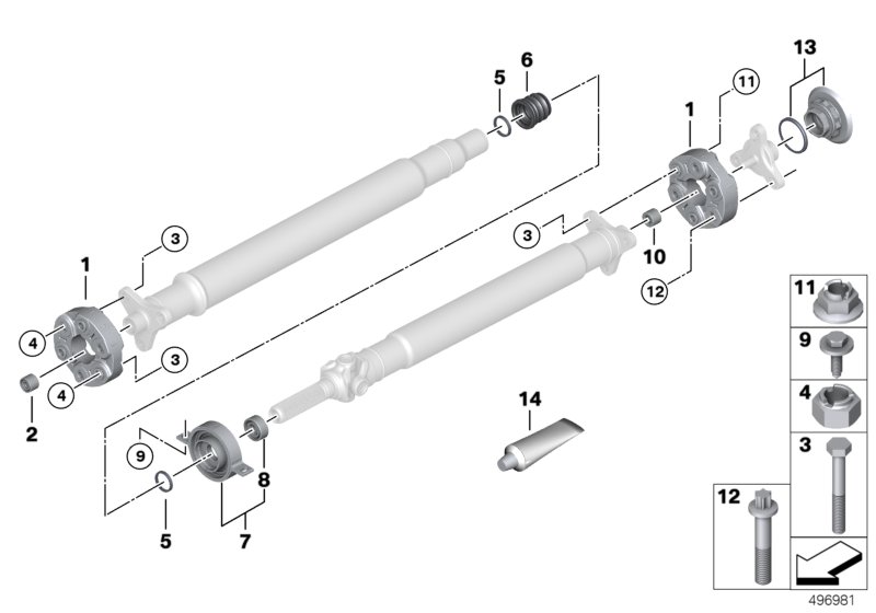 Flexible discs/centre mount/insert nut