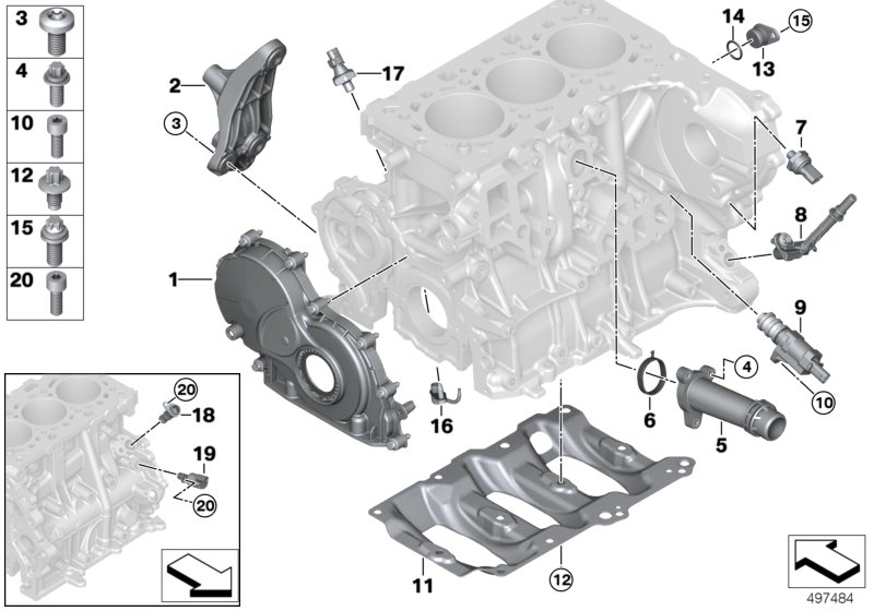 Engine block mounting parts