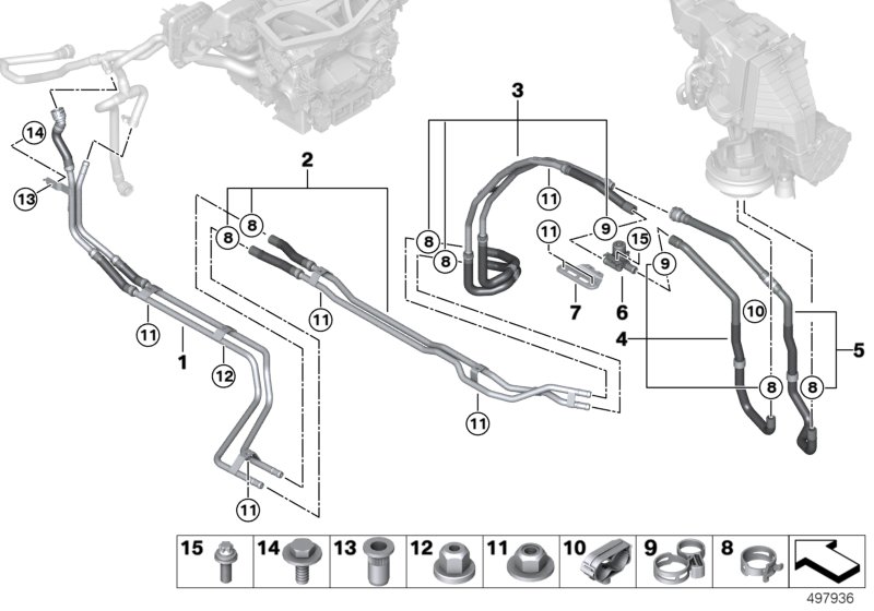 Coolant hoses system underfloor