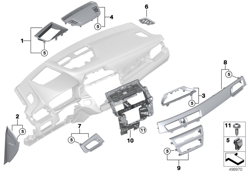 Mounting parts, instrument panel, top