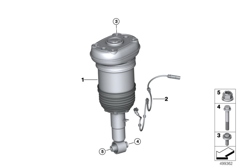 Air spring strut, rear/control units