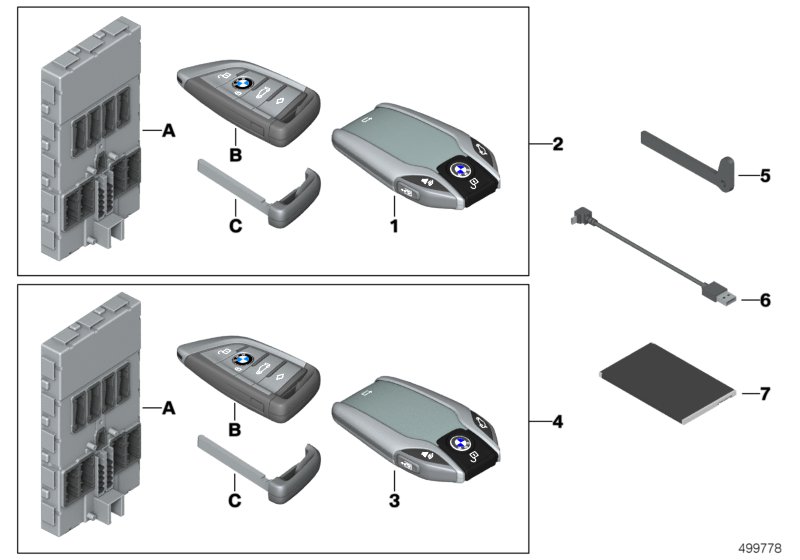 BMW ekranlı anahtar / set FFB, BDC ile