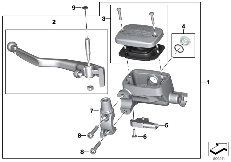 Handbrake lever, rear wheel