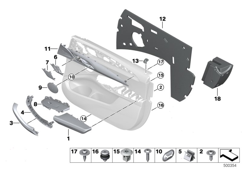 Mounting parts, door trim panel, front