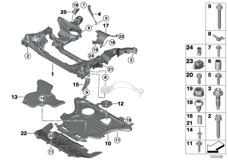 Front axle support, 4-wheel