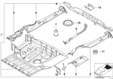 Mounting parts for trunk floor panel