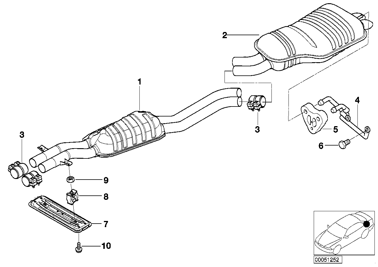 Exhaust system, rear