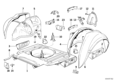 Floor panel trunk/wheel housing rear