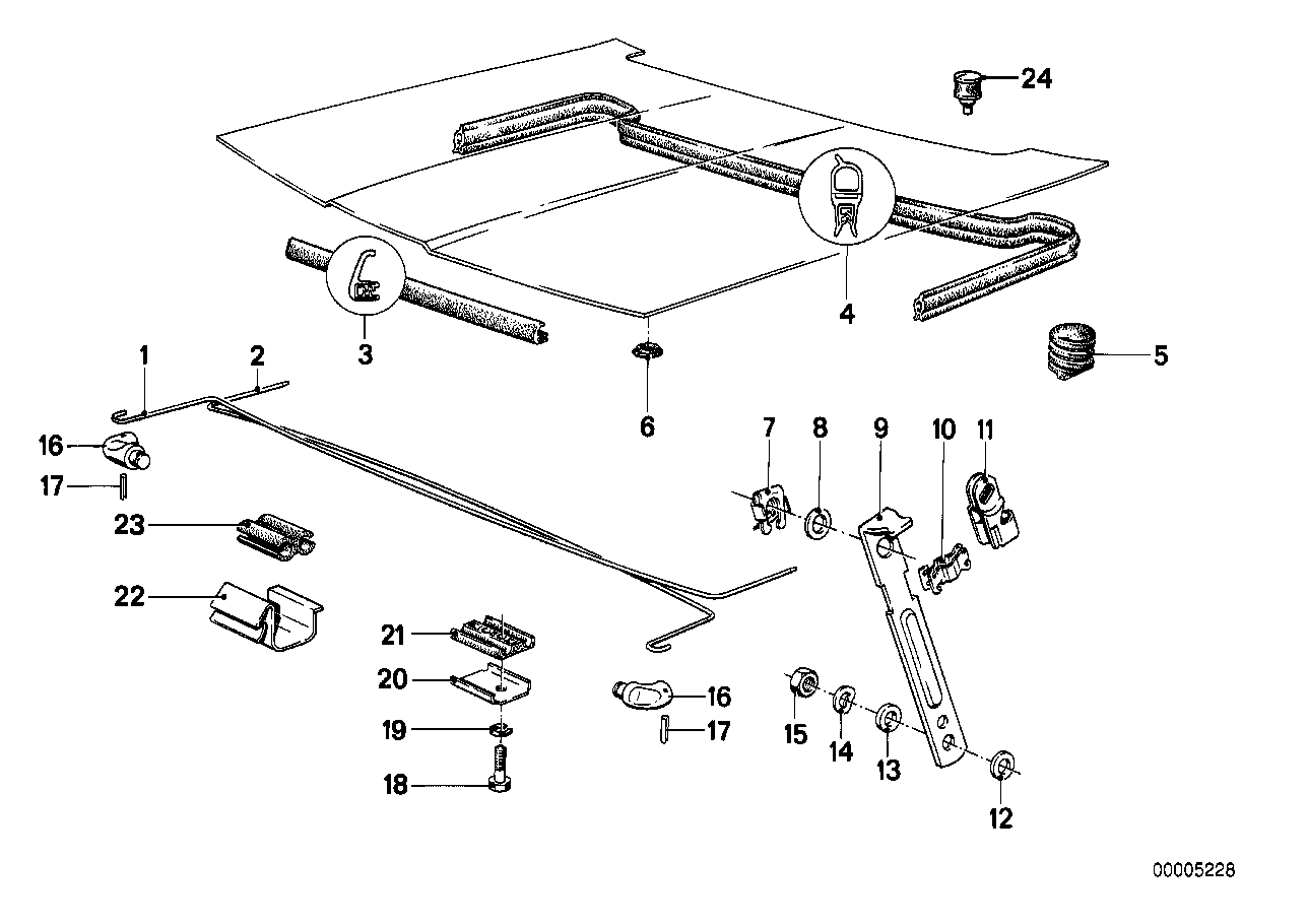 Capot/mola de torção/vedação