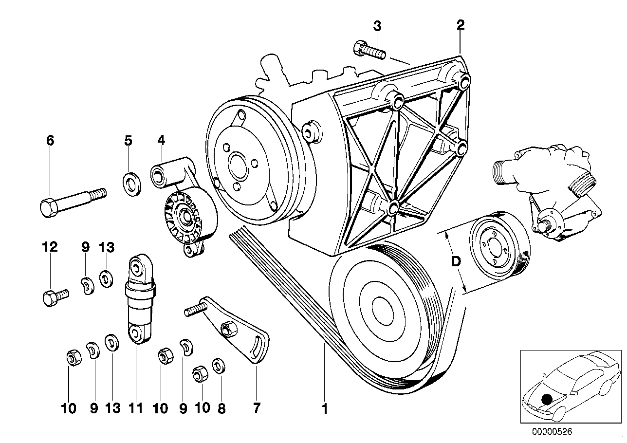 Belt drive for water pump/clim.compress.