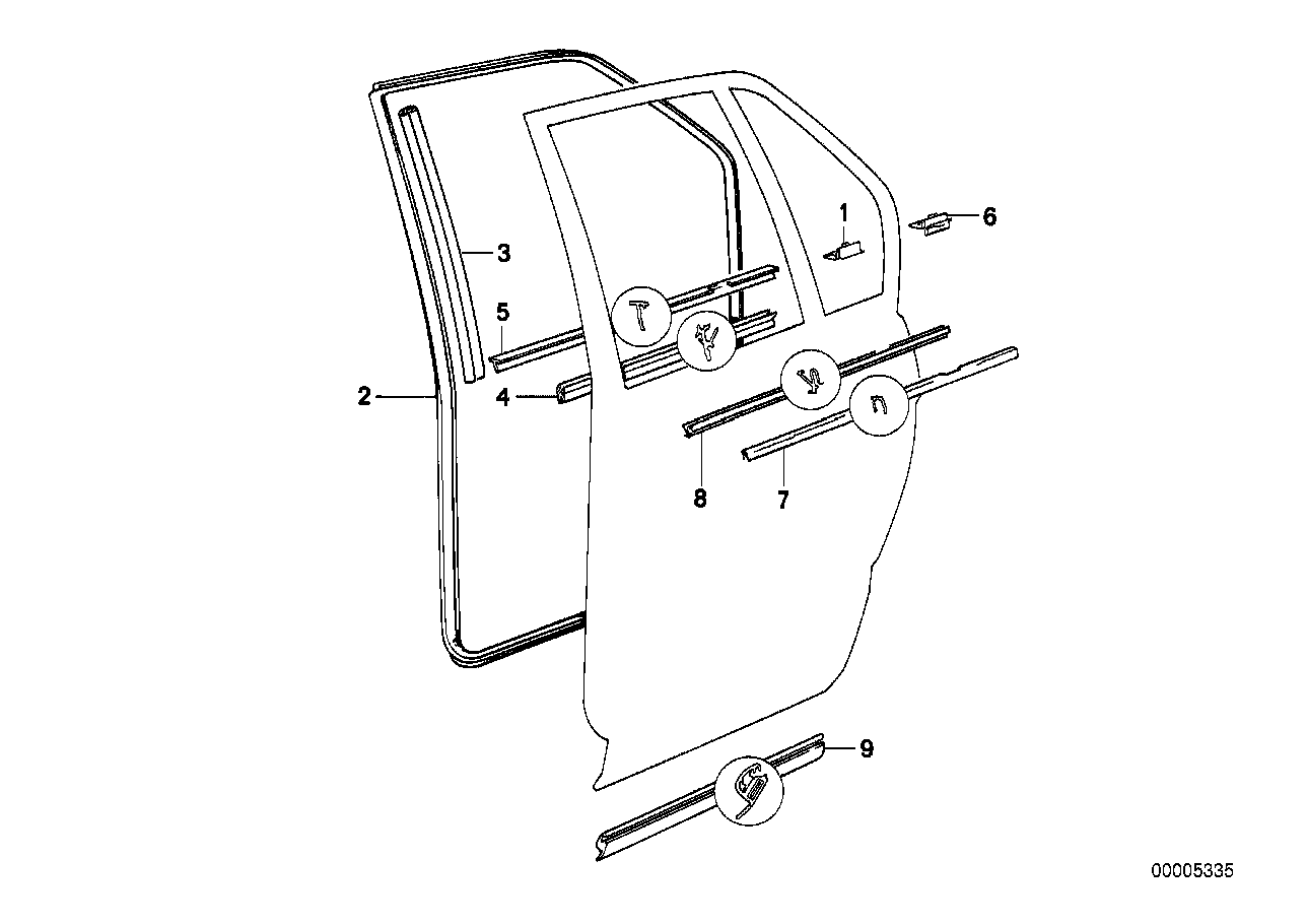 Door weatherstrip, rear