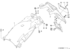 Wheel cover, rear, number-plate carrier