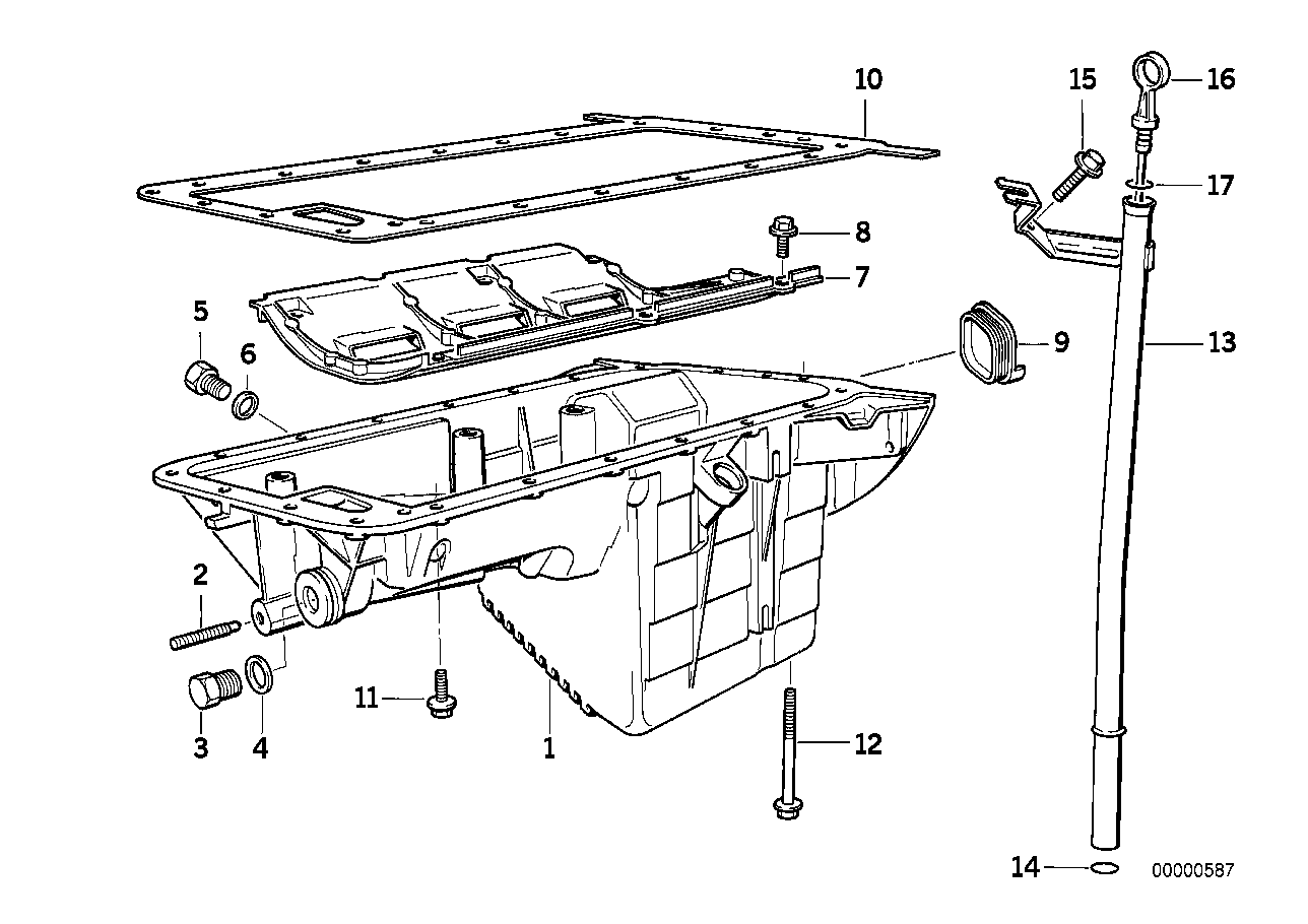 Oil pan/oil level indicator