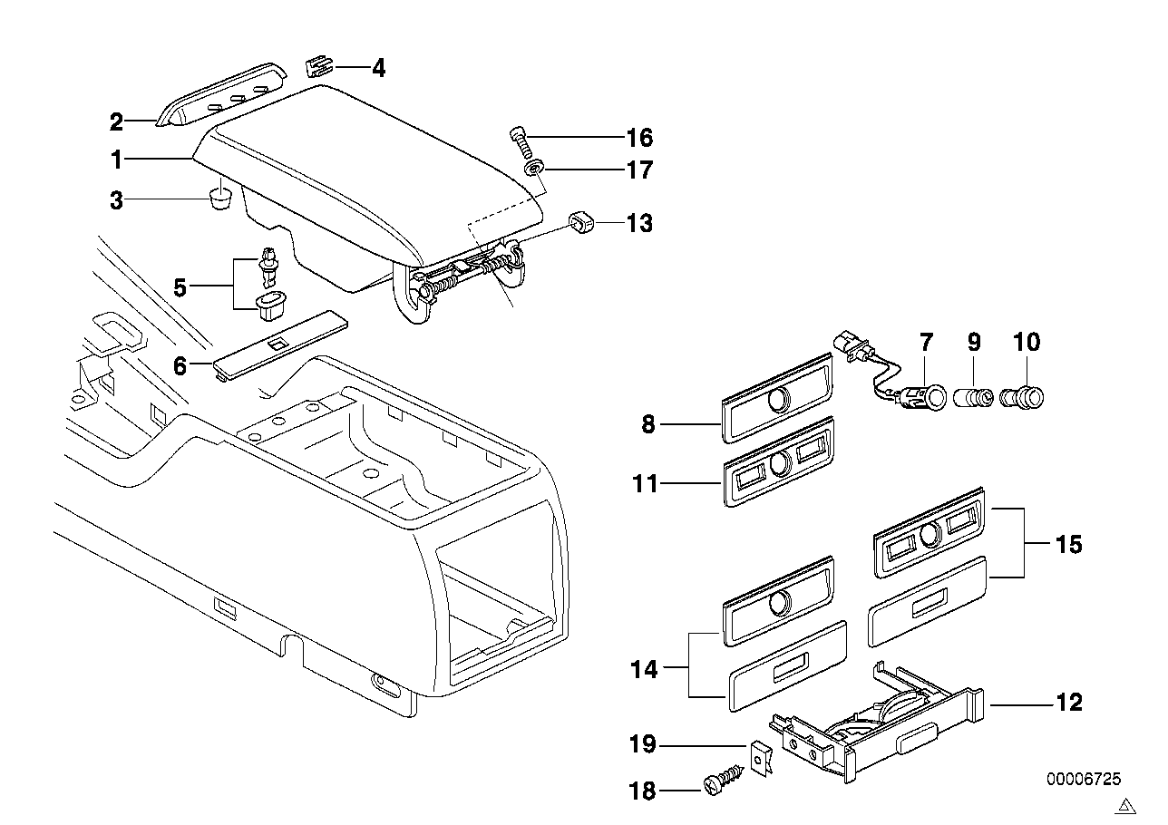 Mounting parts, centre console, rear