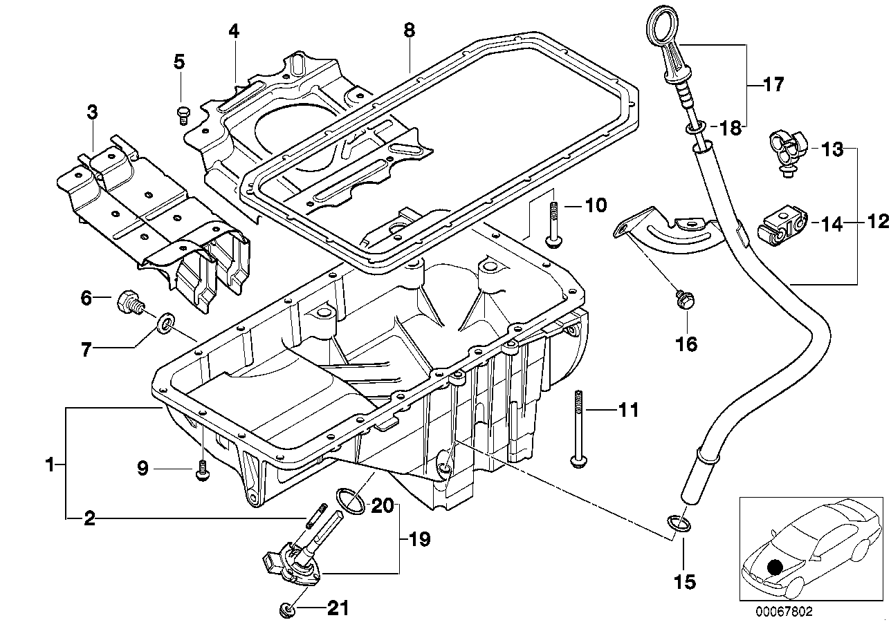 Oil pan/oil level indicator