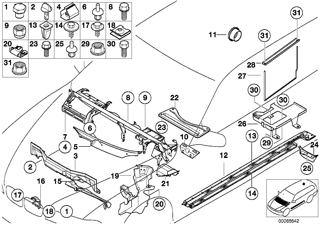 Pcs de carrosserie/plancher/comp.moteur