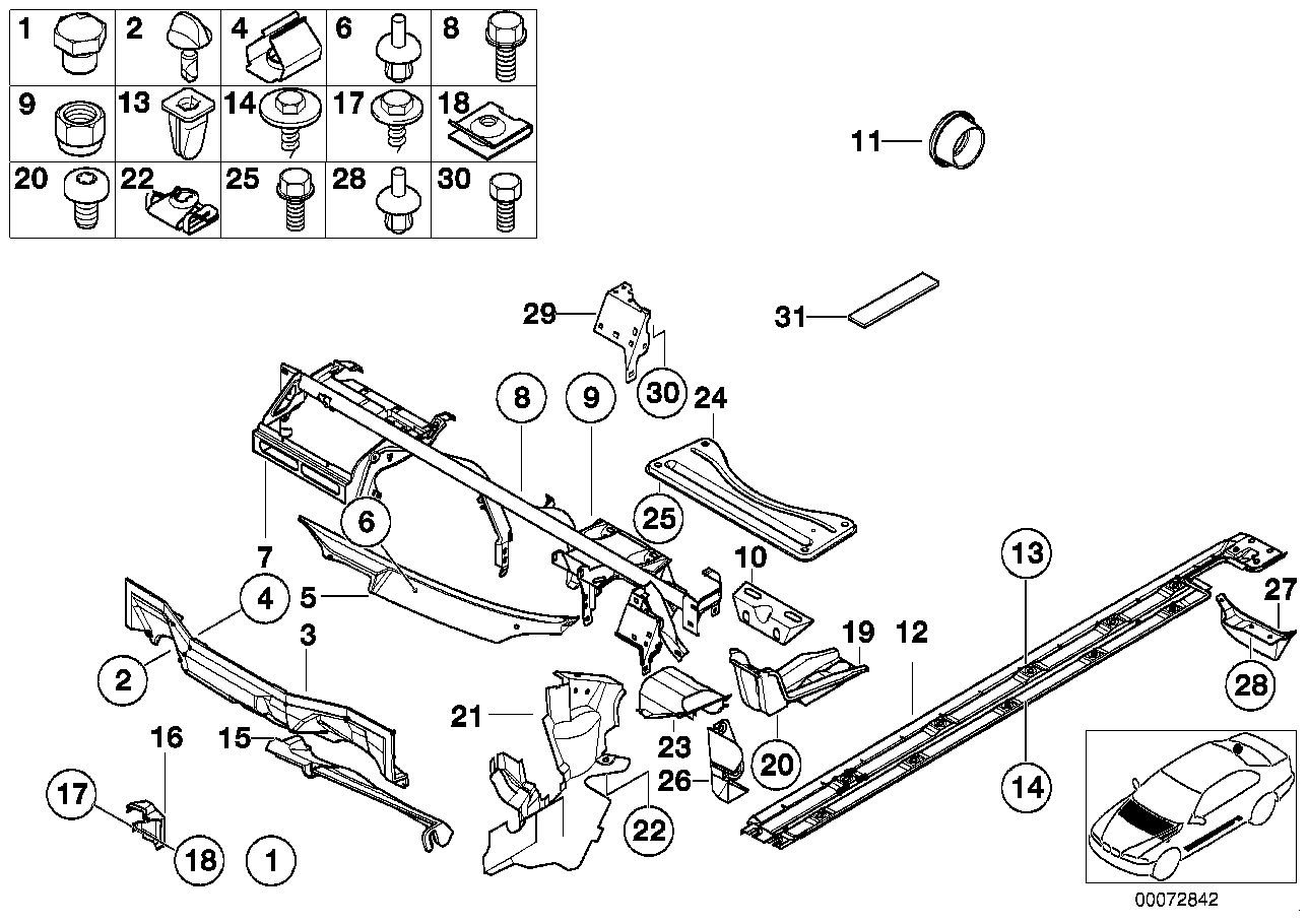 Karrosserie detaljer/golvplaat/motorrum