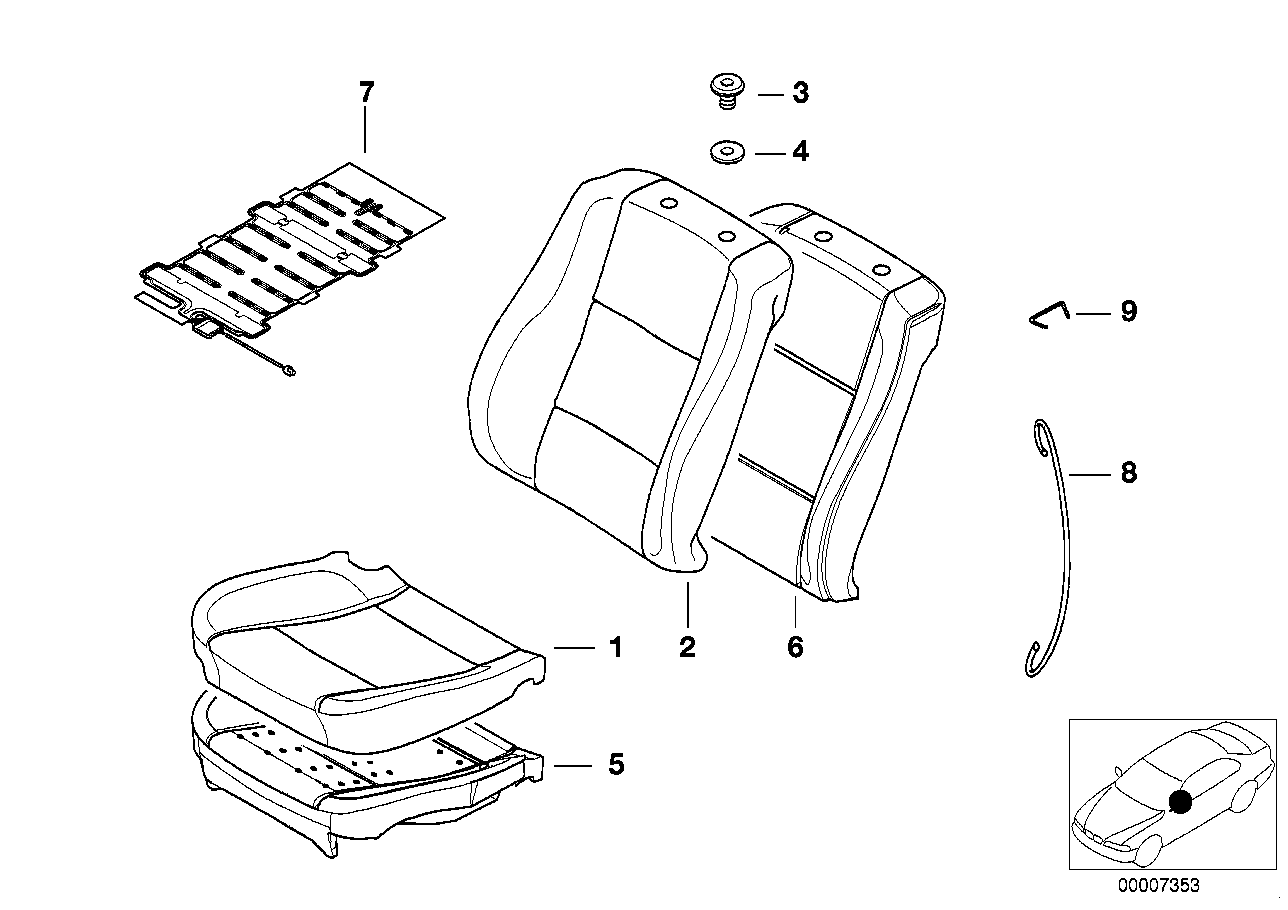 Seat, front, cushion and cover