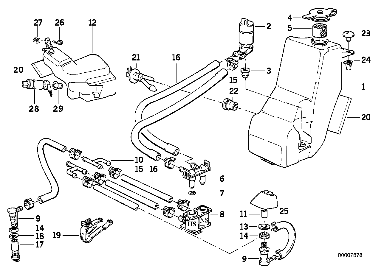 Single parts for head lamp cleaning