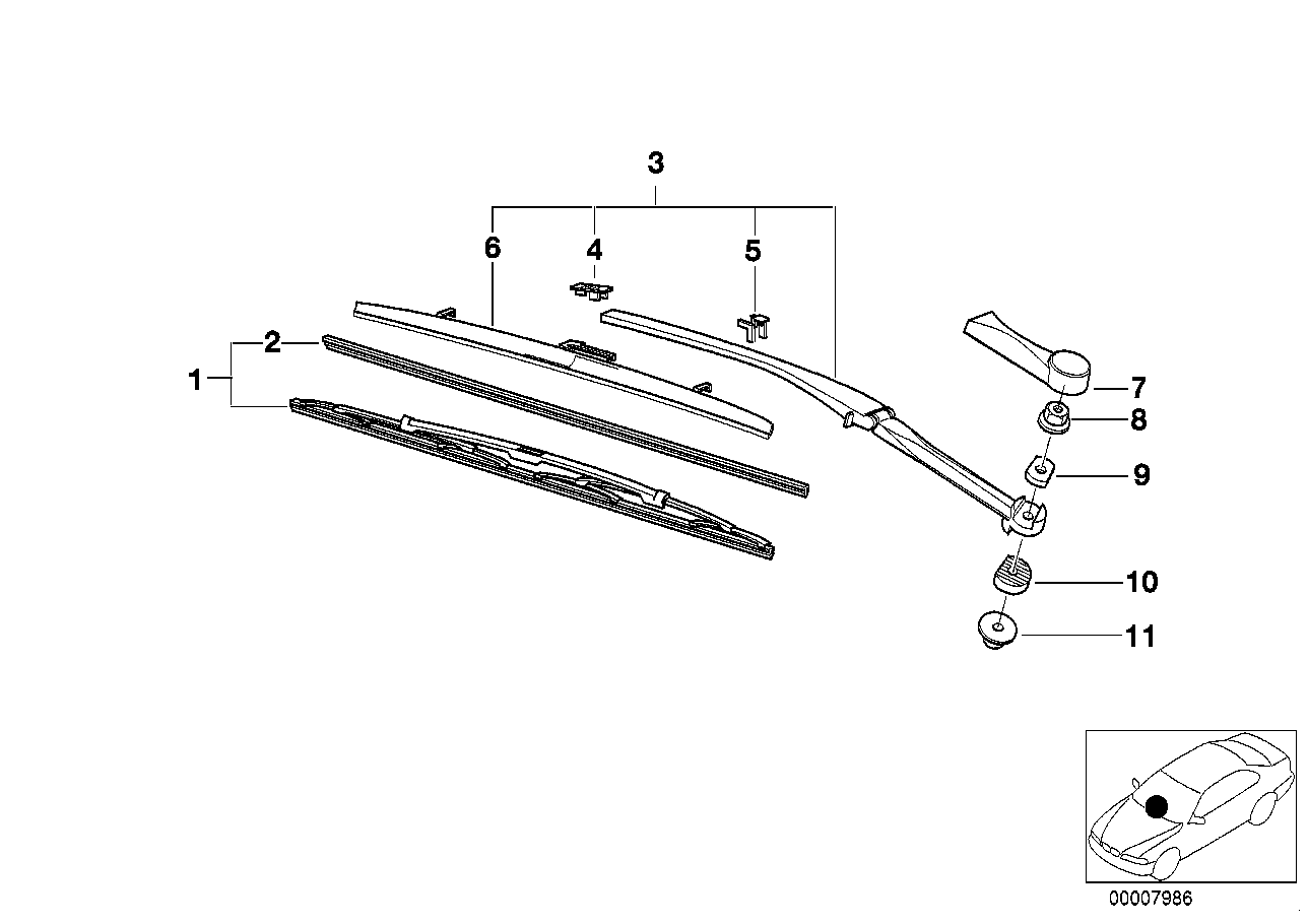 Left wiper arm/wiper blade