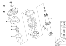 Single components for rear spring strut