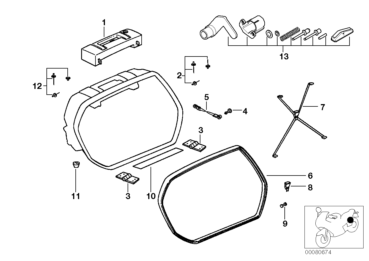 Motocyklový kufr/jednotlivé díly