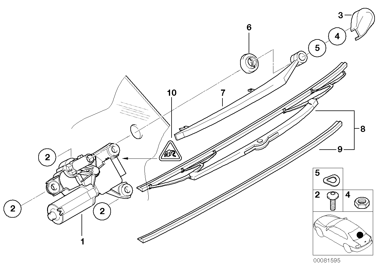 Single parts for rear window wiper