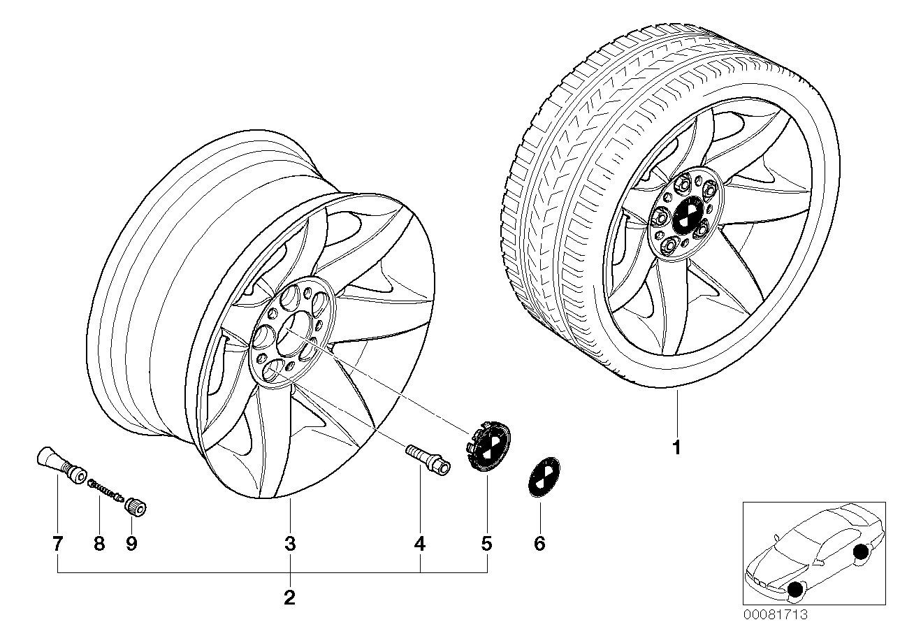 Ruota LL BMW, raggio stella 81