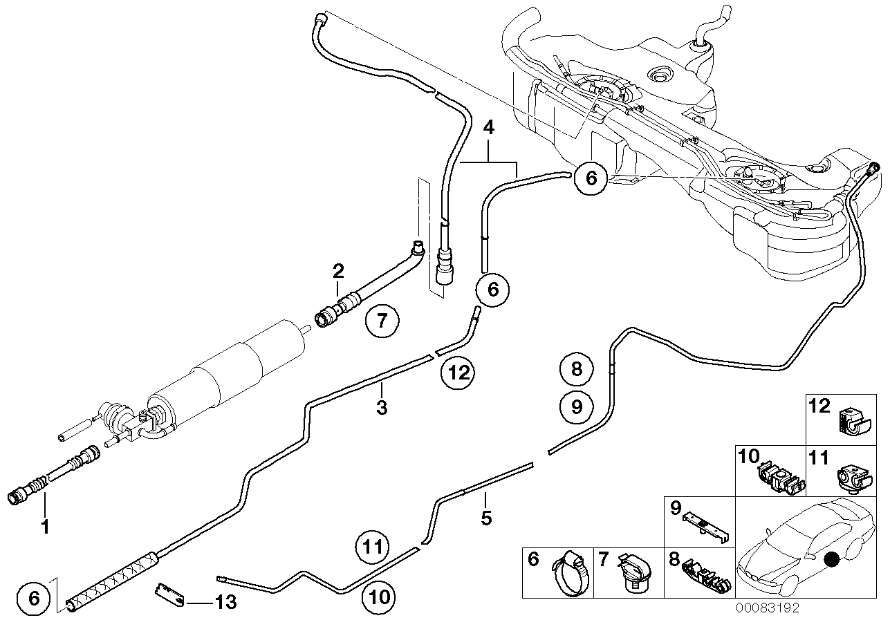 Bränsleledning och fastsättningsdelar