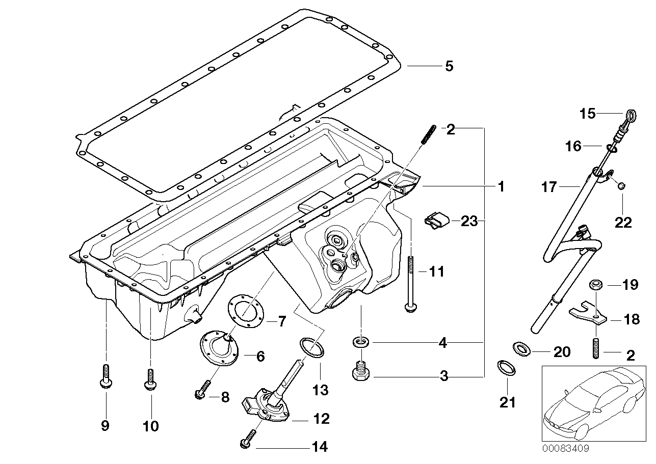 Oil pan/oil level indicator