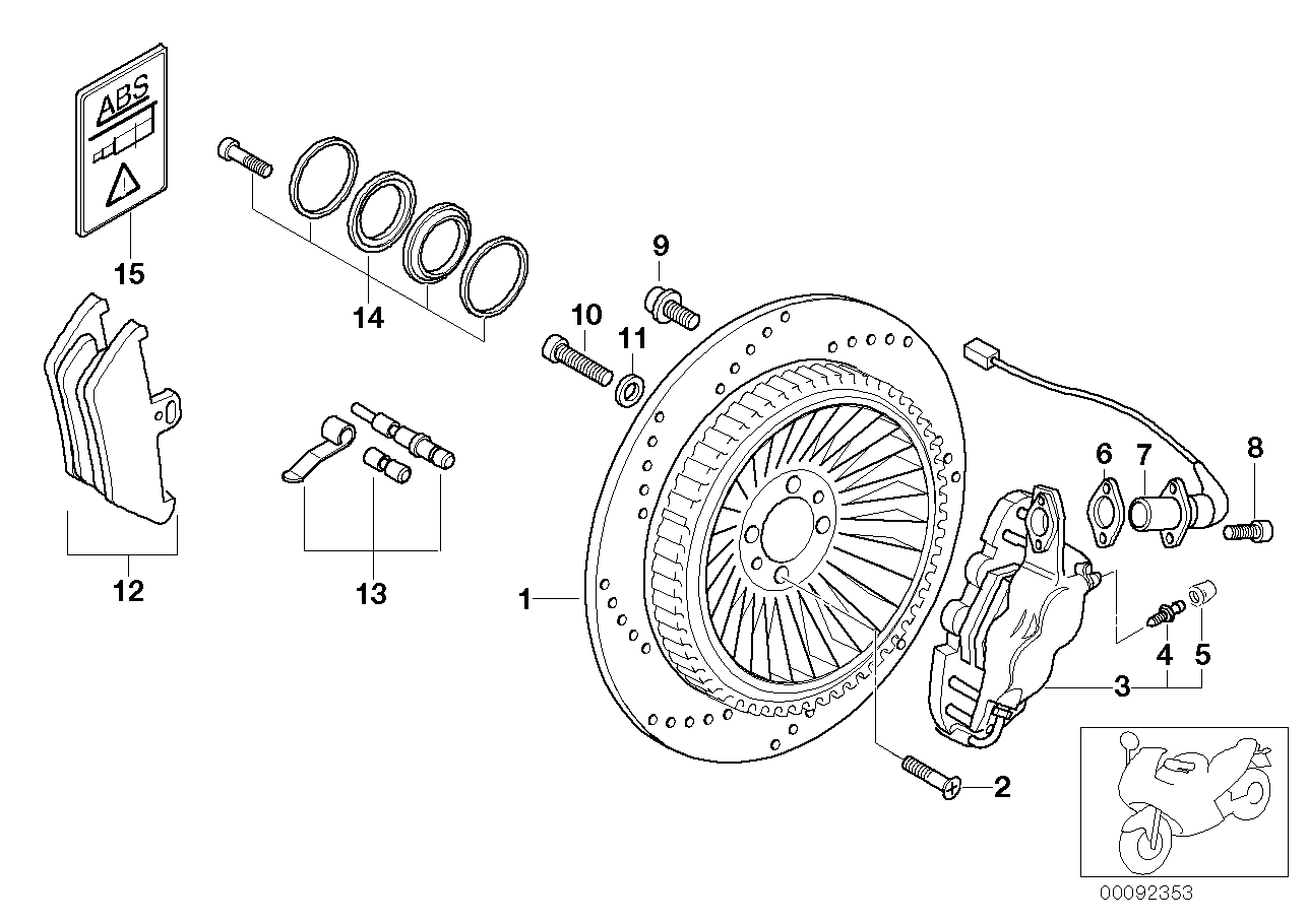 Rear wheel brake, ABS