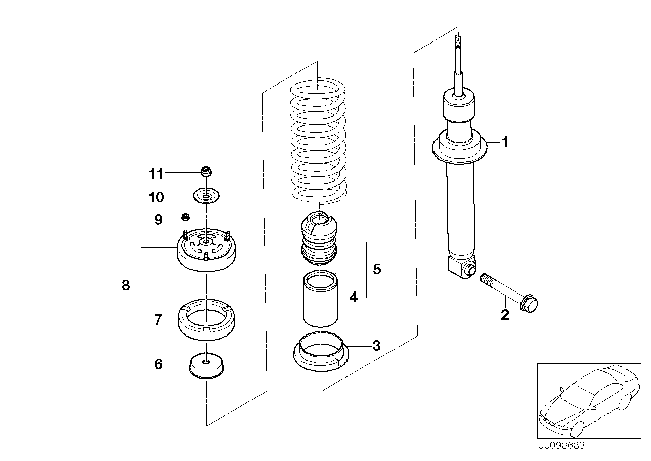 Rear spring strut mounting parts