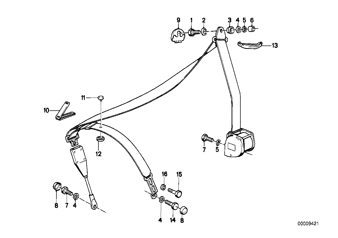 Front safety belt mounting parts