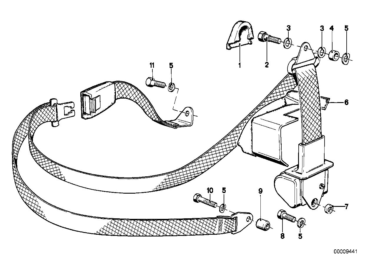 Rear safety belt mounting parts