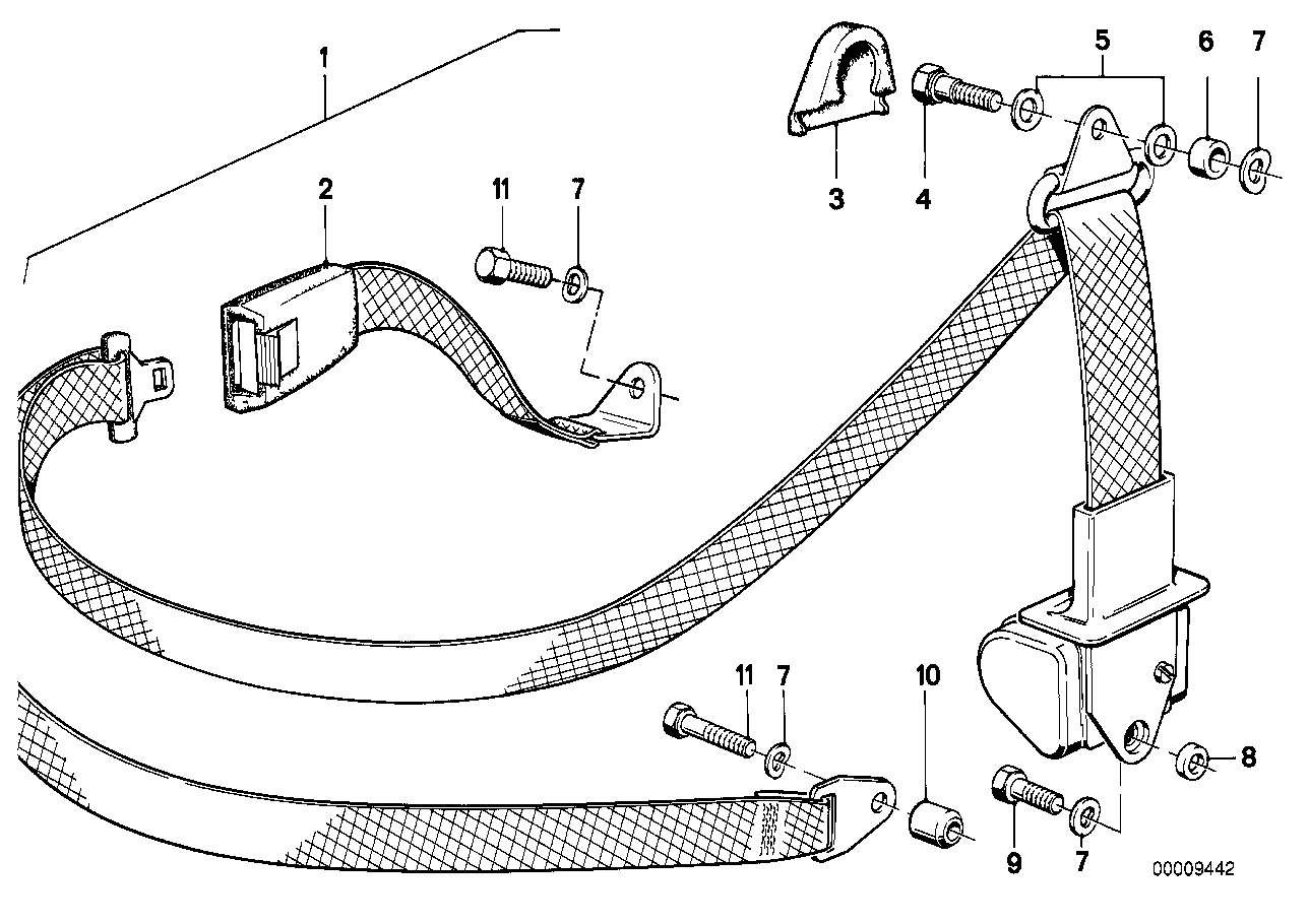 Emniyet kemeri, Montaj parçaları-Arka