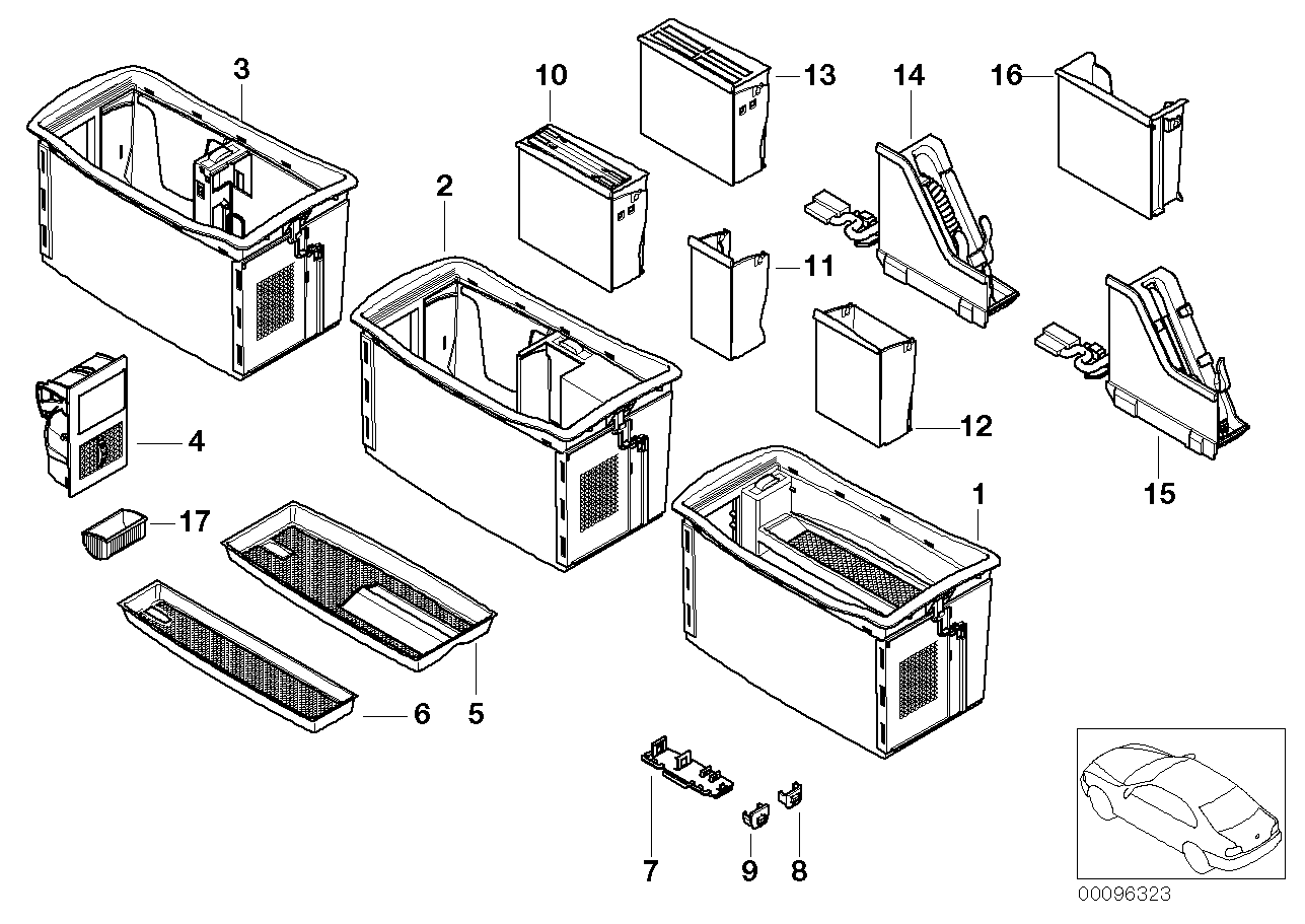 Bac de rangement console centrale