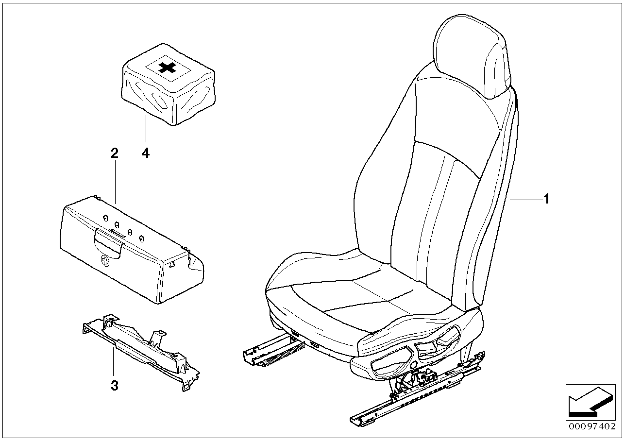 Seat, front, complete seat