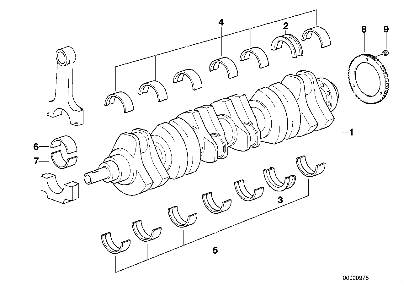 Krukas drijfwerk-krukas met lagerschalen