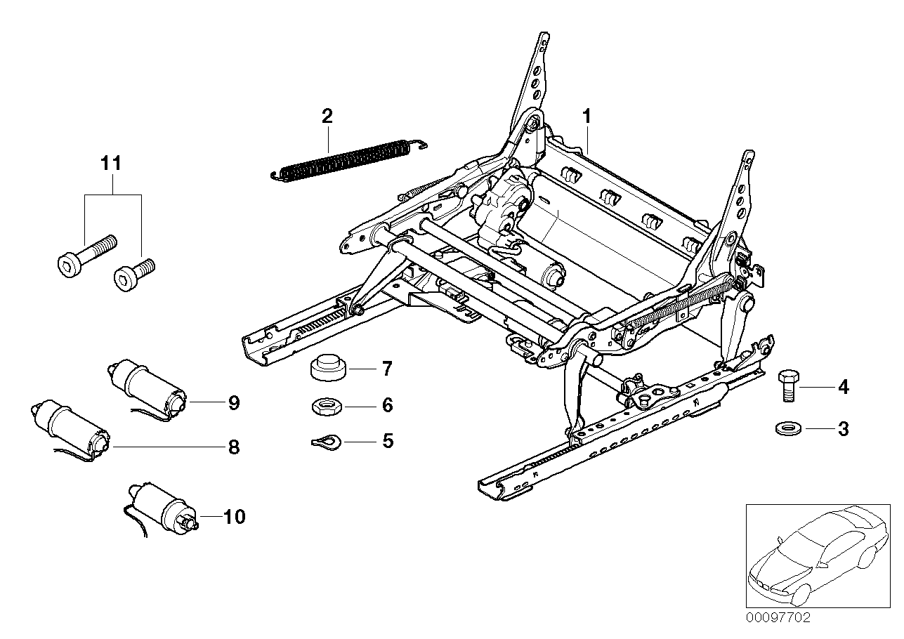 Front seat rail electrical/single parts