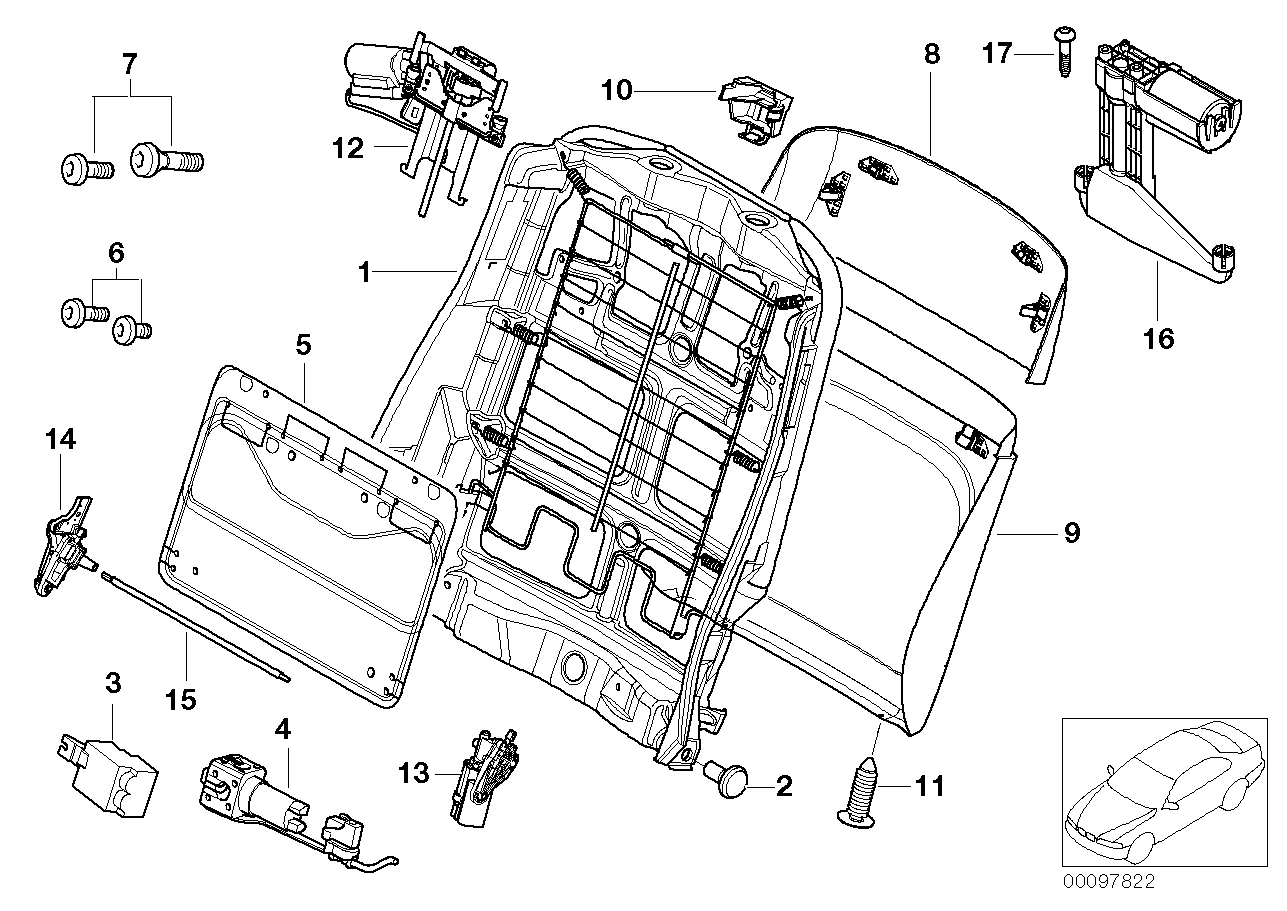 Front seat backrest frame/rear panel