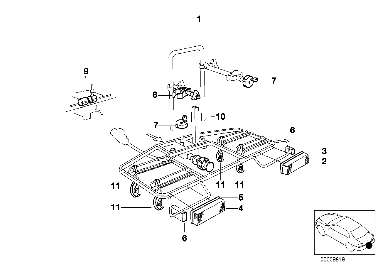 Bicycle rack, trailer coupling